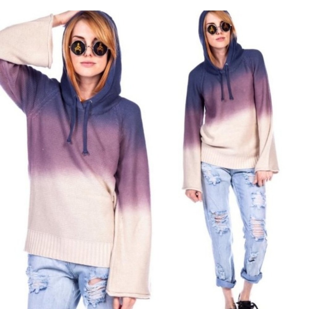 Chaser Ombre Dip Dye Side Zip Hoodie Sweatshirt Purple Pink White S